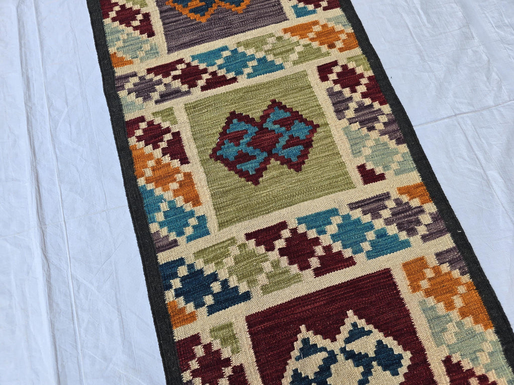 2x6 Handwoven Afghan Tribal Flatweave Kilim Runner, Turkmen Geometric Wool Rug, Hallway Rug, Narrow Rug, Kitchen Decor, Home Decor Rug