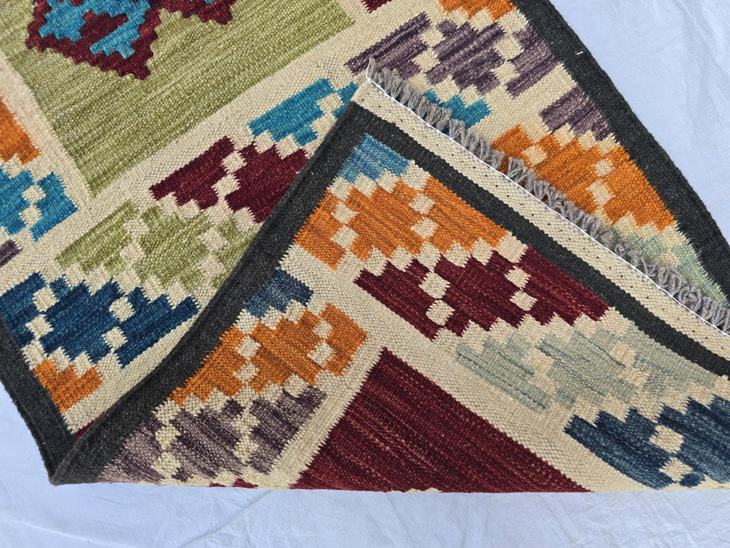 2x6 Handwoven Afghan Tribal Flatweave Kilim Runner, Turkmen Geometric Wool Rug, Hallway Rug, Narrow Rug, Kitchen Decor, Home Decor Rug