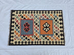 3x4 Small Afghan Handmade Tribal Kilim Rug, Turkmen Geometric Wool Accent Rug, Entrance Rug, Kitchen Rug, Hallway short Rug, Boho Home Decor