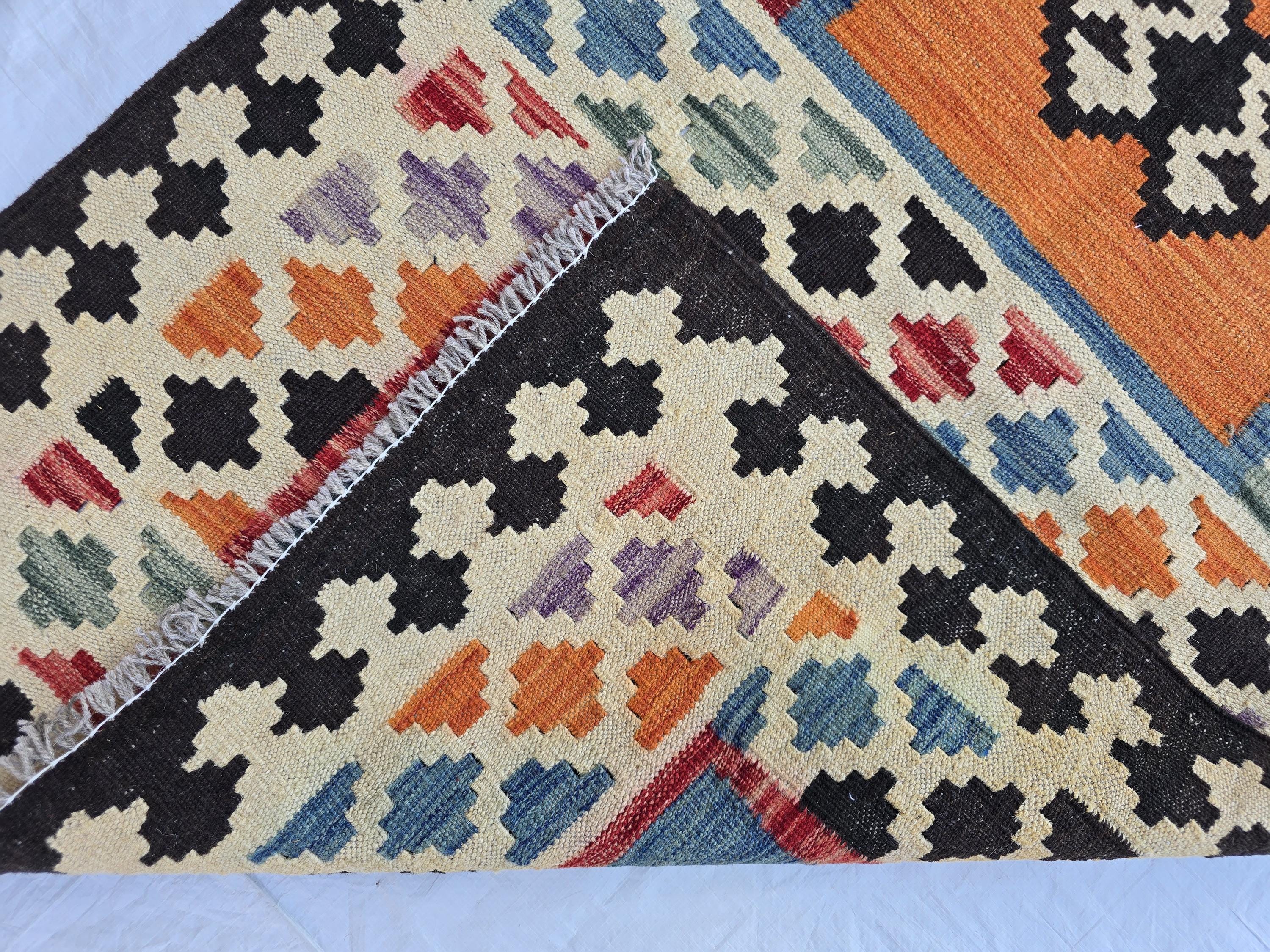 3x4 Small Afghan Handmade Tribal Kilim Rug, Turkmen Geometric Wool Accent Rug, Entrance Rug, Kitchen Rug, Hallway short Rug, Boho Home Decor