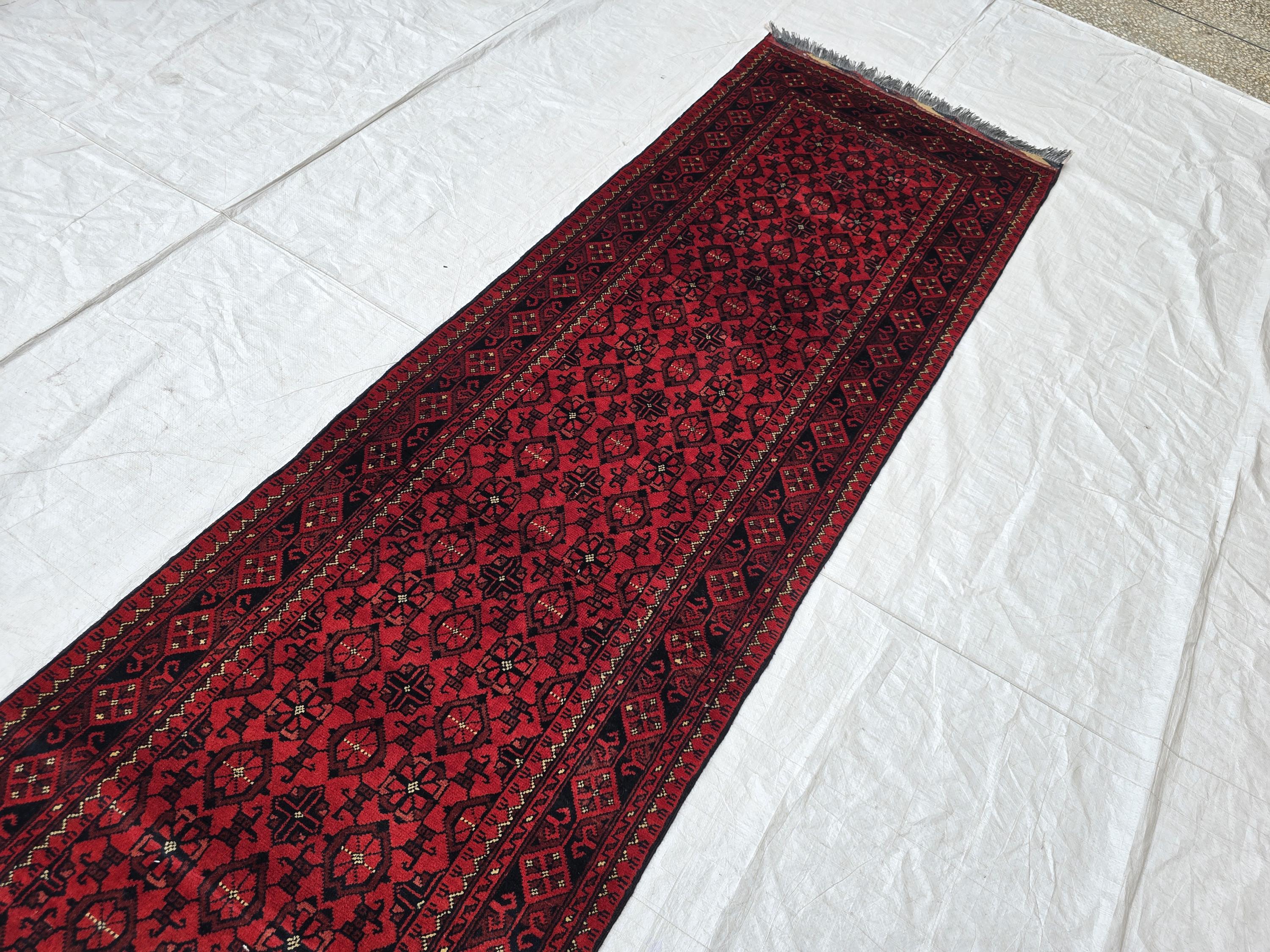 3x10ft, Vintage Handwoven Afghan Tribal Bashiri Hallway Rug, Turkmen Geometric Wool Area Rug, Corridor Rug, Narrow Rug, Boho Home Decor