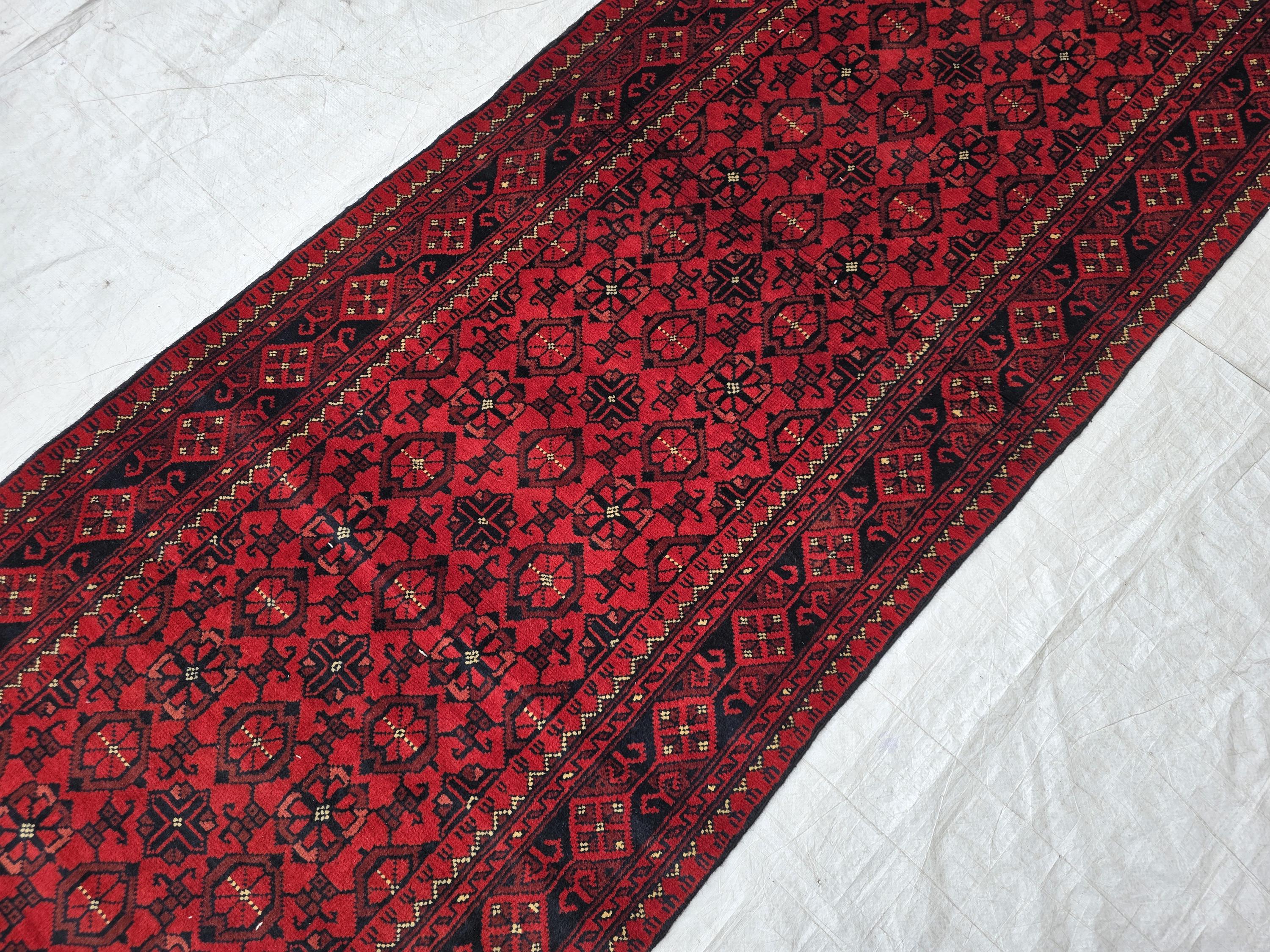 3x10ft, Vintage Handwoven Afghan Tribal Bashiri Hallway Rug, Turkmen Geometric Wool Area Rug, Corridor Rug, Narrow Rug, Boho Home Decor