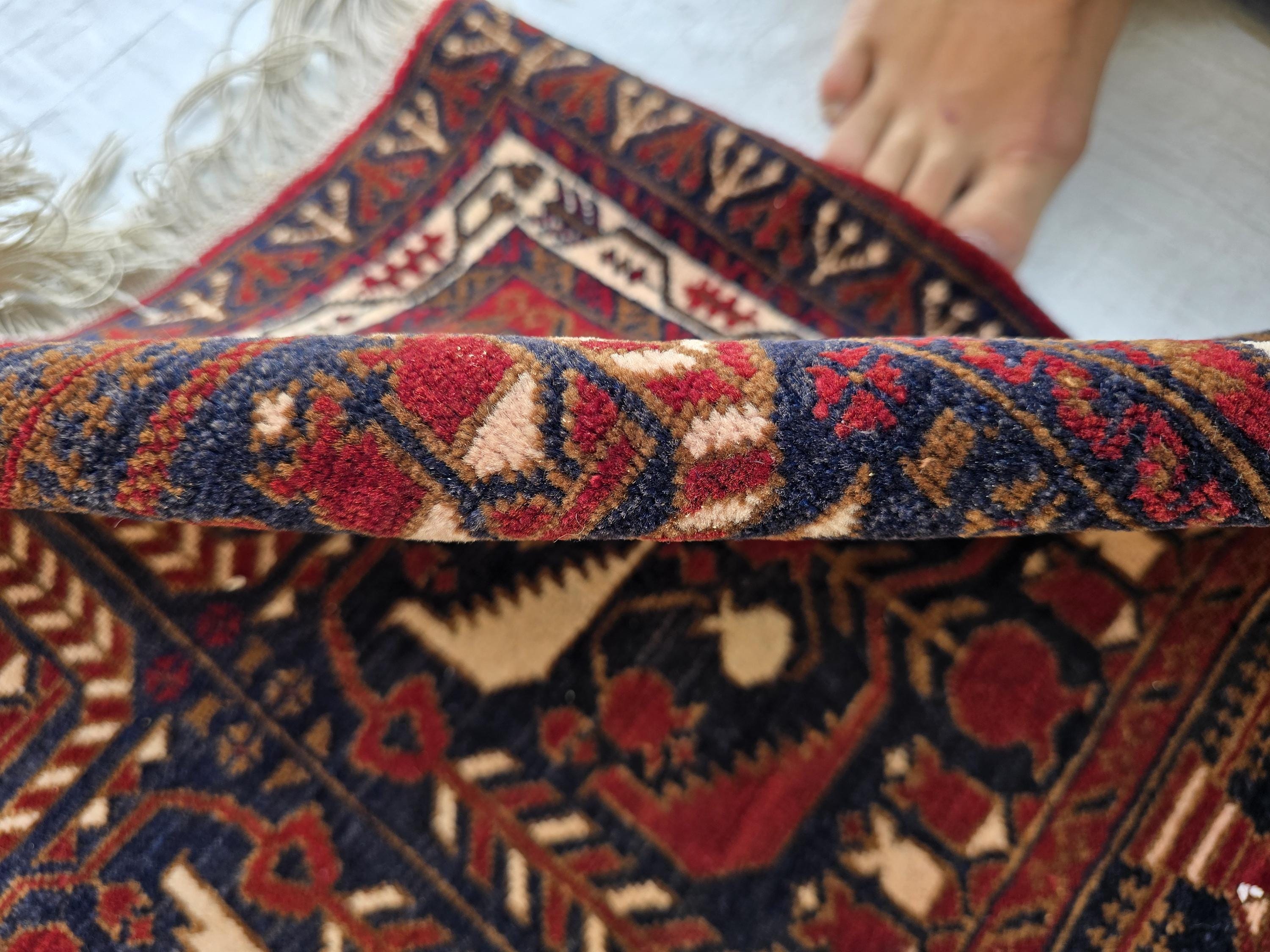 Vintage Baluchi Handwoven Accent Rug, 4x5ft, Turkmen Geometric Wool Rug, Bedroom Rug, office Rug, Collectible Afghan Rug, Entrance Rug