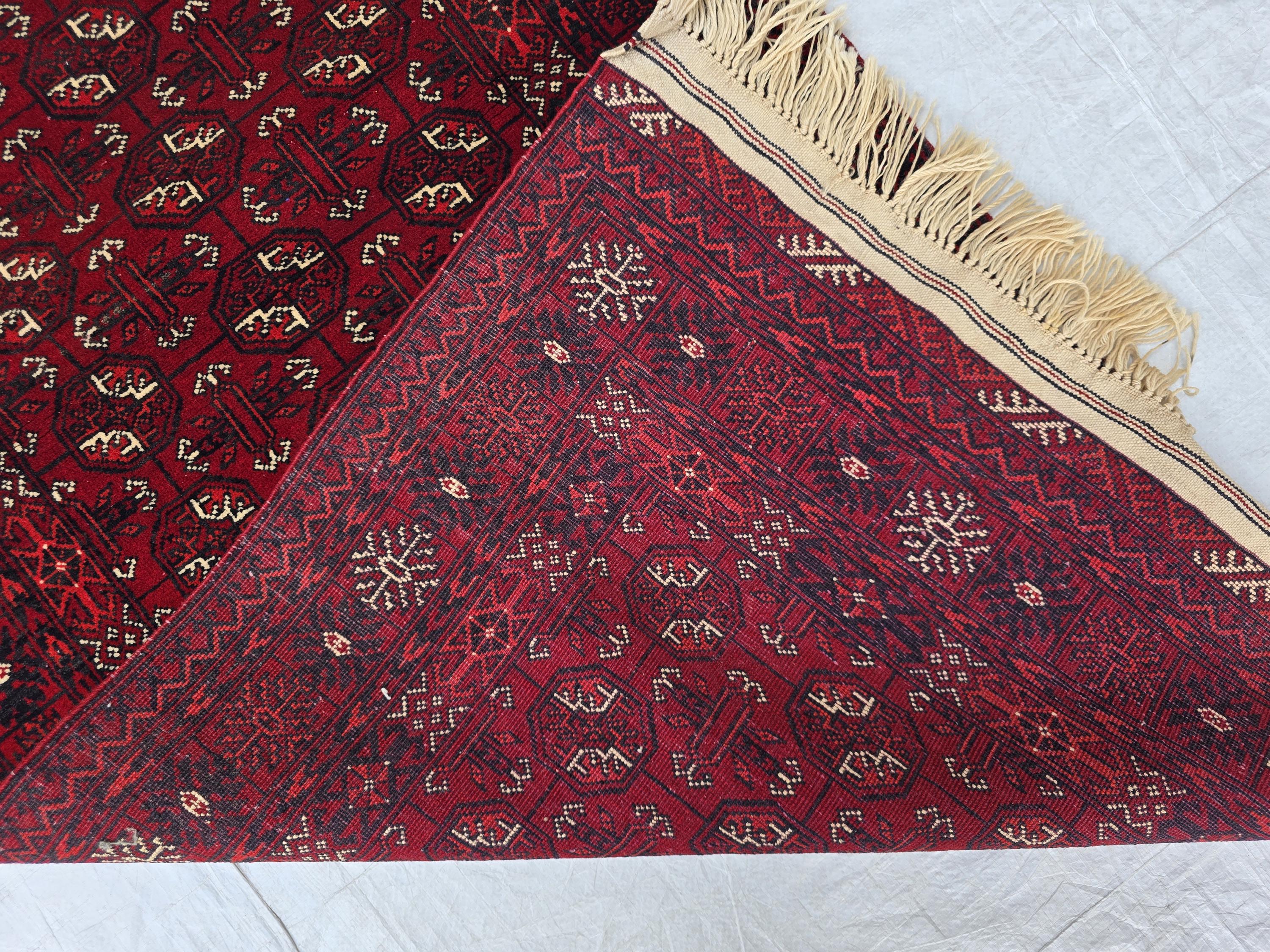 3x13 Vintage Ahal Gul Afghan Tribal Handmade Hallway Rug, Turkmen Oriental Wool Area Rug, Home Decor, Corridor Rug, Long Narrow Rug