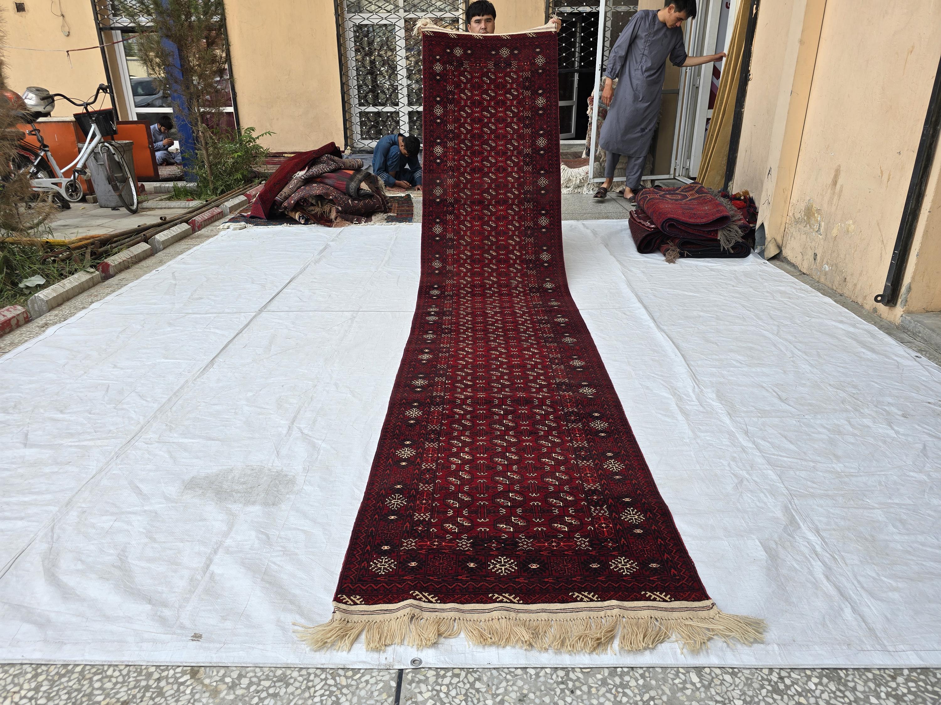 3x13 Vintage Ahal Gul Afghan Tribal Handmade Hallway Rug, Turkmen Oriental Wool Area Rug, Home Decor, Corridor Rug, Long Narrow Rug