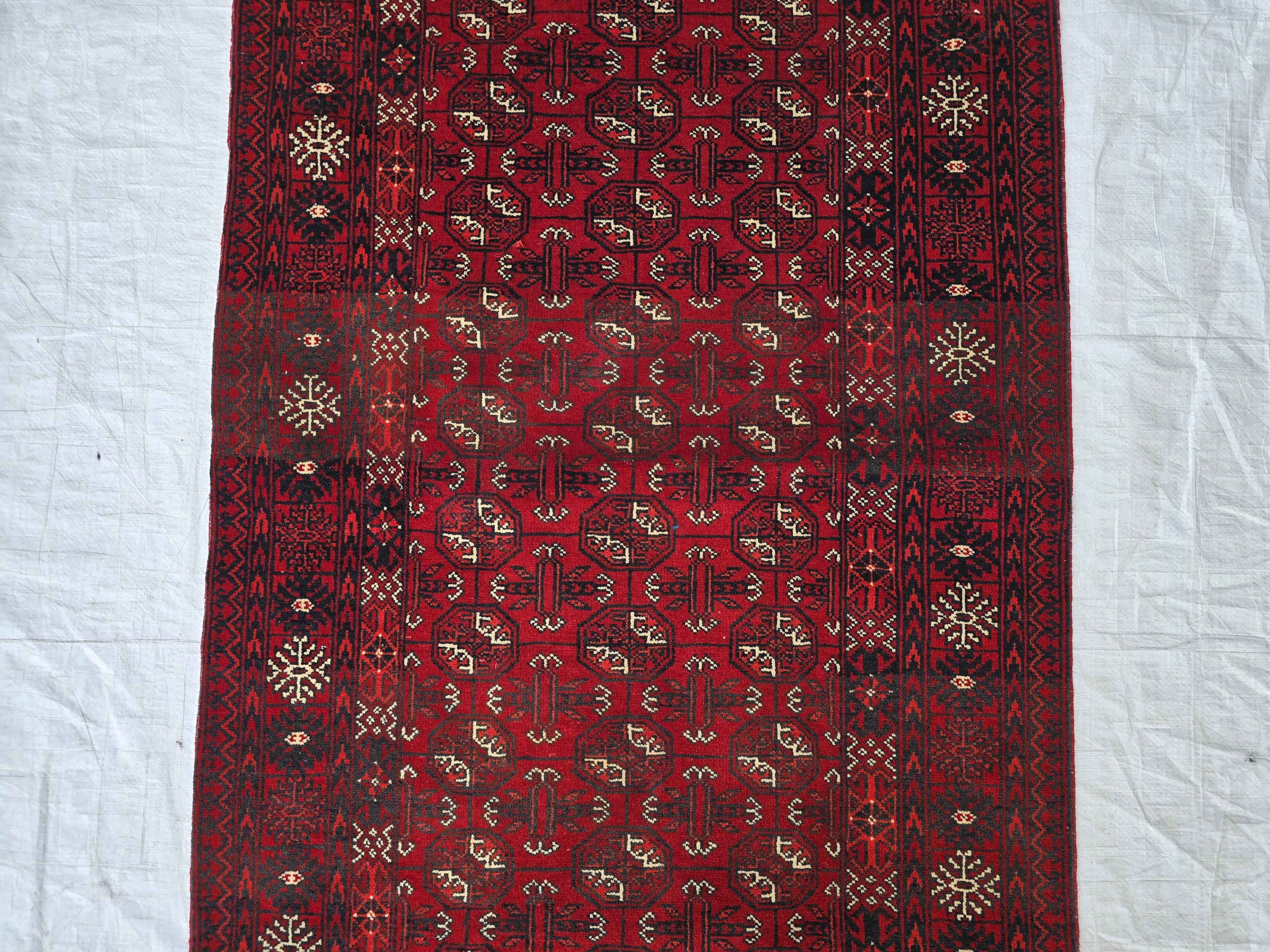 3x13 Vintage Ahal Gul Afghan Tribal Handmade Hallway Rug, Turkmen Oriental Wool Area Rug, Home Decor, Corridor Rug, Long Narrow Rug