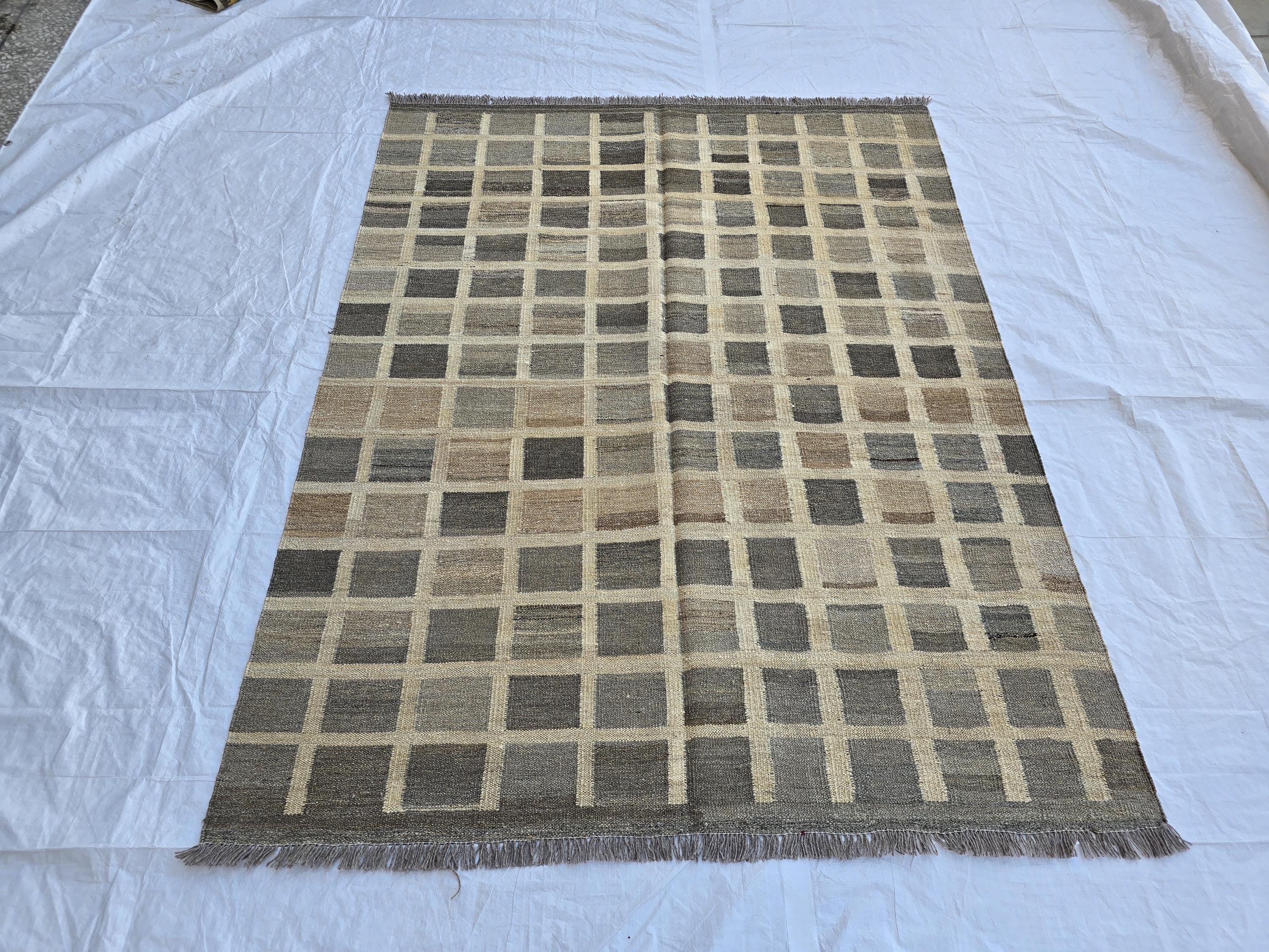 5x7 Antique Afghan Kilim Rug, Turkmen Geometric Wool Area Rug, Boho Home Decor, Flatweave Persian Kilim, Bedroom Rug, Kids Room