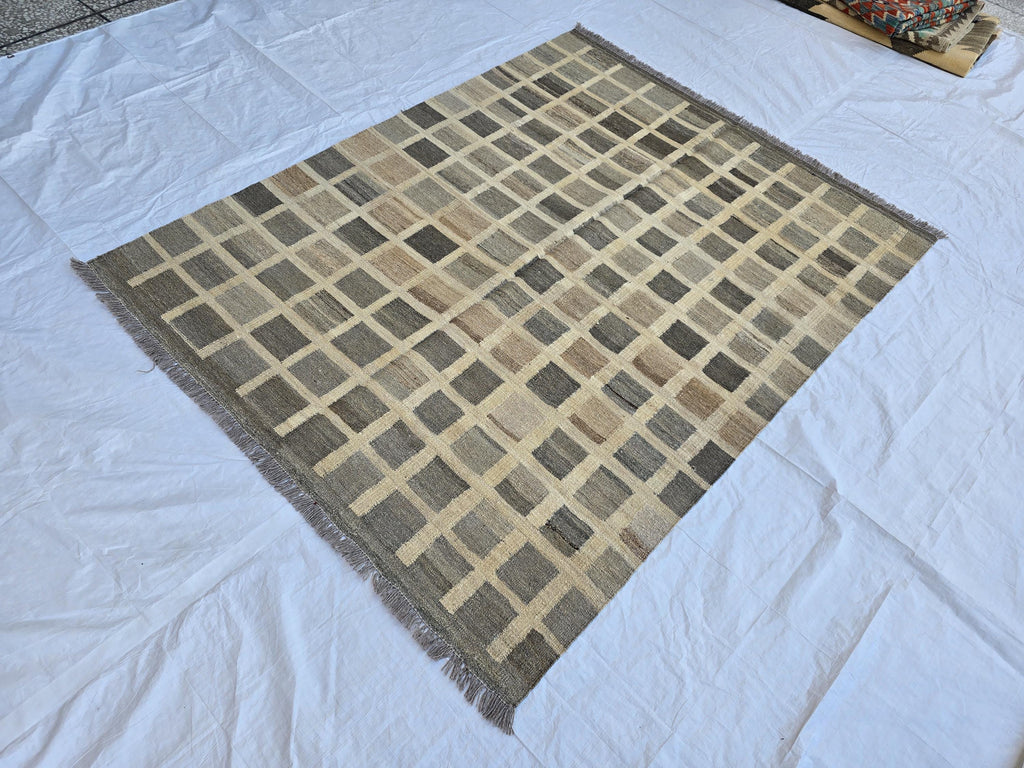 5x7 Antique Afghan Kilim Rug, Turkmen Geometric Wool Area Rug, Boho Home Decor, Flatweave Persian Kilim, Bedroom Rug, Kids Room