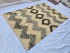 7x10Ft Large Tribal Kilim Rug – Handwoven Geometric Afghan Wool Carpet in Neutral Earth Tones – Boho Area Rug for Living Room or Bedroom