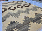 7x10Ft Large Tribal Kilim Rug – Handwoven Geometric Afghan Wool Carpet in Neutral Earth Tones – Boho Area Rug for Living Room or Bedroom