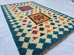 3x4 Afghan Small Geometric Wool Rug, Turkmen Flatweave Kilim Rug, Entryway Rug, Home Decor Rug, Kitchen Rug Small Rug, Office Rug