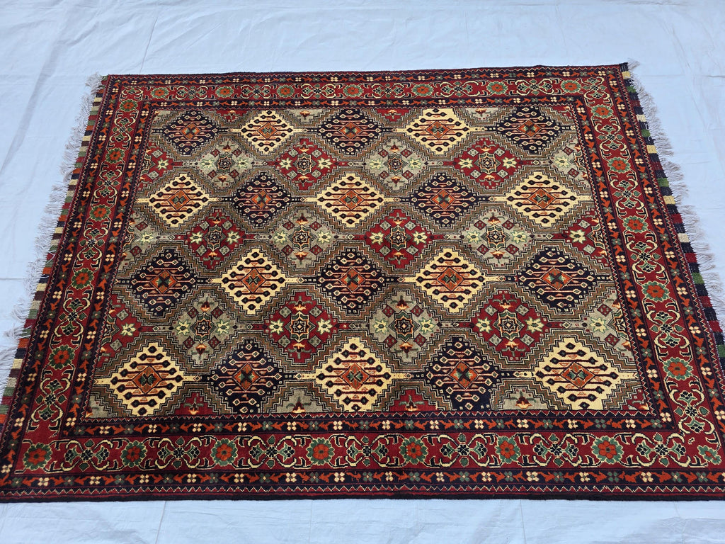 5x7 Soft Afghan Handmade Carpet, Turkmen Oriental Wool Area Rug, Boho Home Decor, Rug for Living Room, Bedroom Rug, Office Rug 150x200 cm
