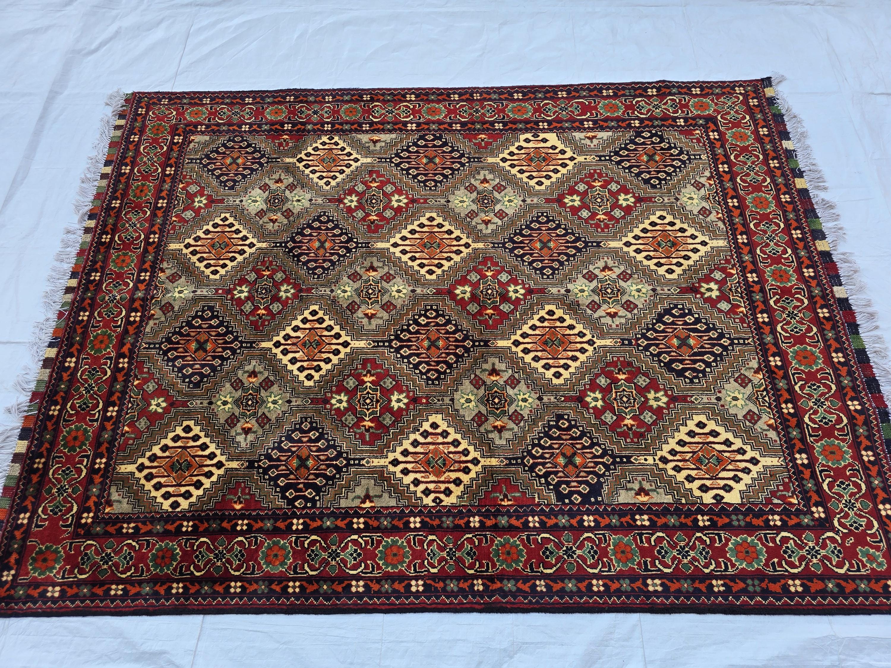 5x7 Soft Afghan Handmade Carpet, Turkmen Oriental Wool Area Rug, Boho Home Decor, Rug for Living Room, Bedroom Rug, Office Rug 150x200 cm