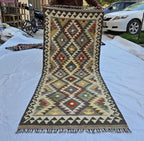 3x6 Flatweave Afghan Handmade Kilim Runner, Turkmen Geometric Tribal Wool Rug, Boho Home Decor Hallway Runner, Entryway Rug, Living Room Rug