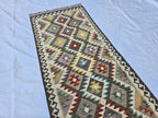 3x6 Flatweave Afghan Handmade Kilim Runner, Turkmen Geometric Tribal Wool Rug, Boho Home Decor Hallway Runner, Entryway Rug, Living Room Rug
