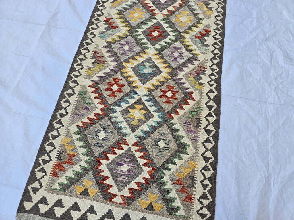 3x6 Flatweave Afghan Handmade Kilim Runner, Turkmen Geometric Tribal Wool Rug, Boho Home Decor Hallway Runner, Entryway Rug, Living Room Rug