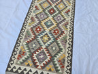 3x6 Flatweave Afghan Handmade Kilim Runner, Turkmen Geometric Tribal Wool Rug, Boho Home Decor Hallway Runner, Entryway Rug, Living Room Rug