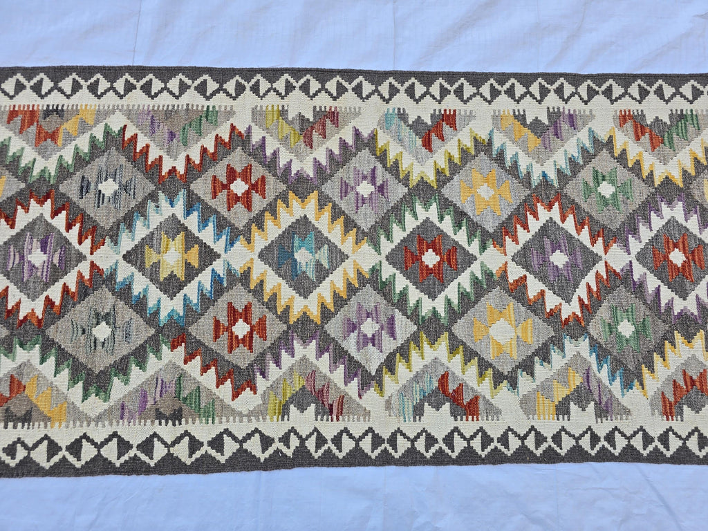 3x6 Flatweave Afghan Handmade Kilim Runner, Turkmen Geometric Tribal Wool Rug, Boho Home Decor Hallway Runner, Entryway Rug, Living Room Rug