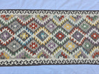 3x6 Flatweave Afghan Handmade Kilim Runner, Turkmen Geometric Tribal Wool Rug, Boho Home Decor Hallway Runner, Entryway Rug, Living Room Rug