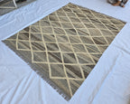 6x8 Handwoven Afghan Kilim Rug – Neutral Wool Flatweave | Geometric Tribal Area Carpet | Modern Boho Decor | Beige Brown Tones, Bedroom Rug