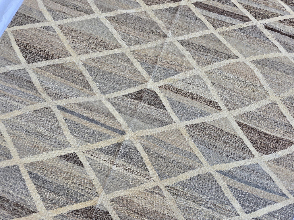 6x8 Handwoven Afghan Kilim Rug – Neutral Wool Flatweave | Geometric Tribal Area Carpet | Modern Boho Decor | Beige Brown Tones, Bedroom Rug