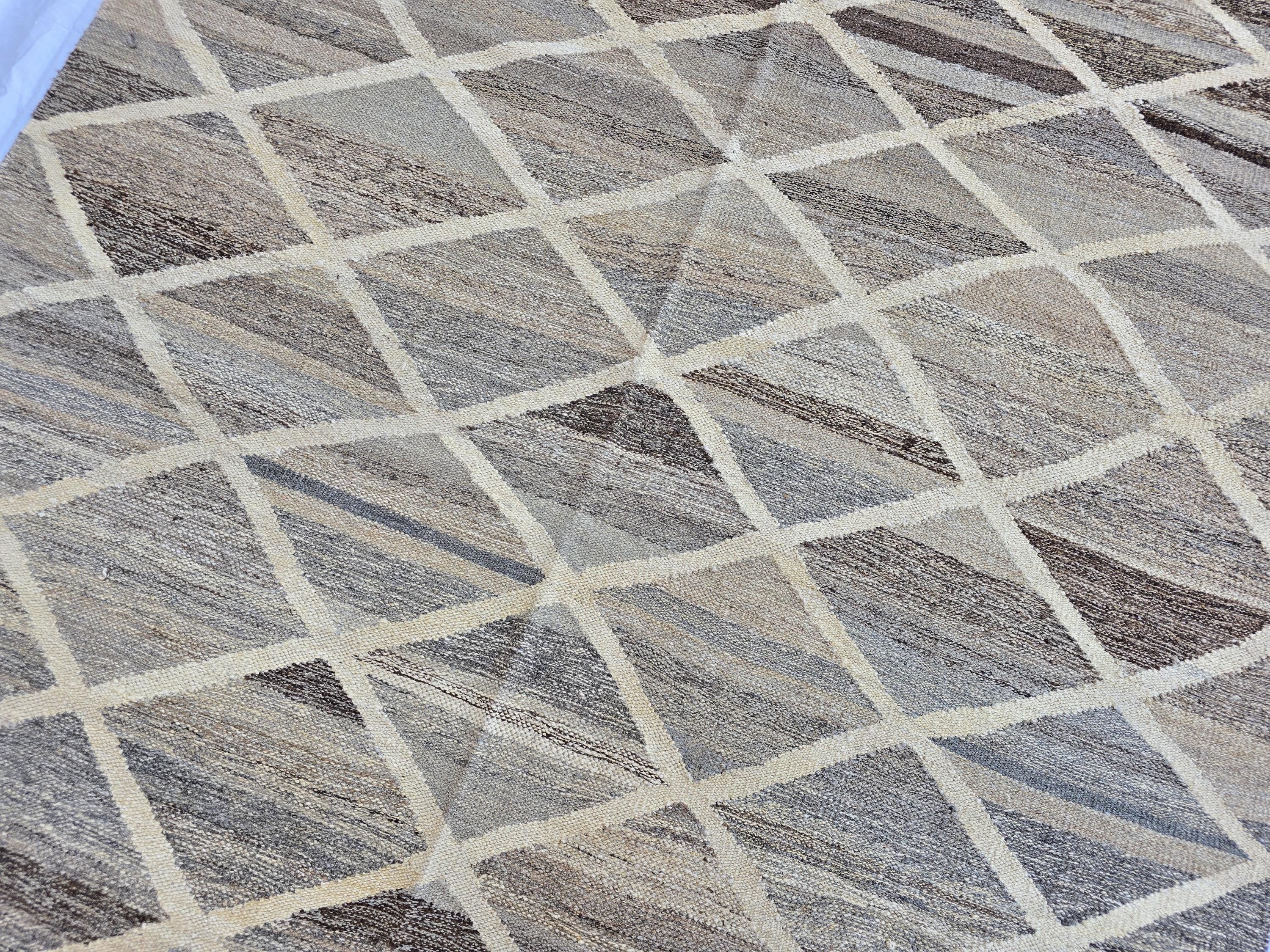 6x8 Handwoven Afghan Kilim Rug – Neutral Wool Flatweave | Geometric Tribal Area Carpet | Modern Boho Decor | Beige Brown Tones, Bedroom Rug