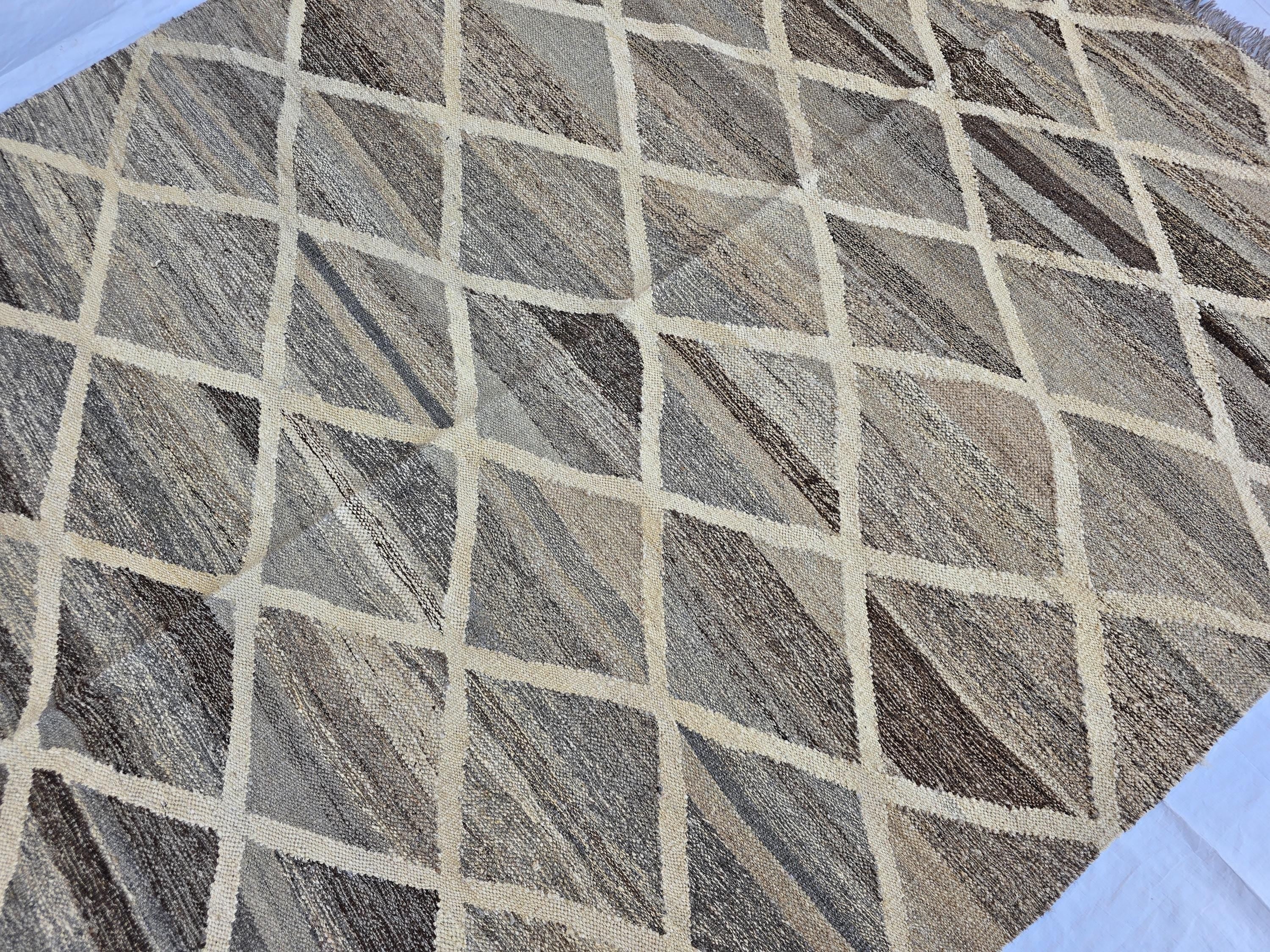 6x8 Handwoven Afghan Kilim Rug – Neutral Wool Flatweave | Geometric Tribal Area Carpet | Modern Boho Decor | Beige Brown Tones, Bedroom Rug