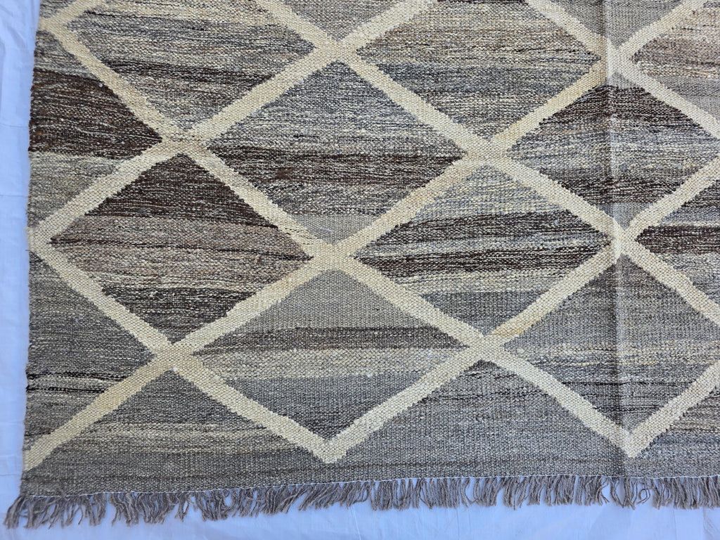 6x8 Handwoven Afghan Kilim Rug – Neutral Wool Flatweave | Geometric Tribal Area Carpet | Modern Boho Decor | Beige Brown Tones, Bedroom Rug