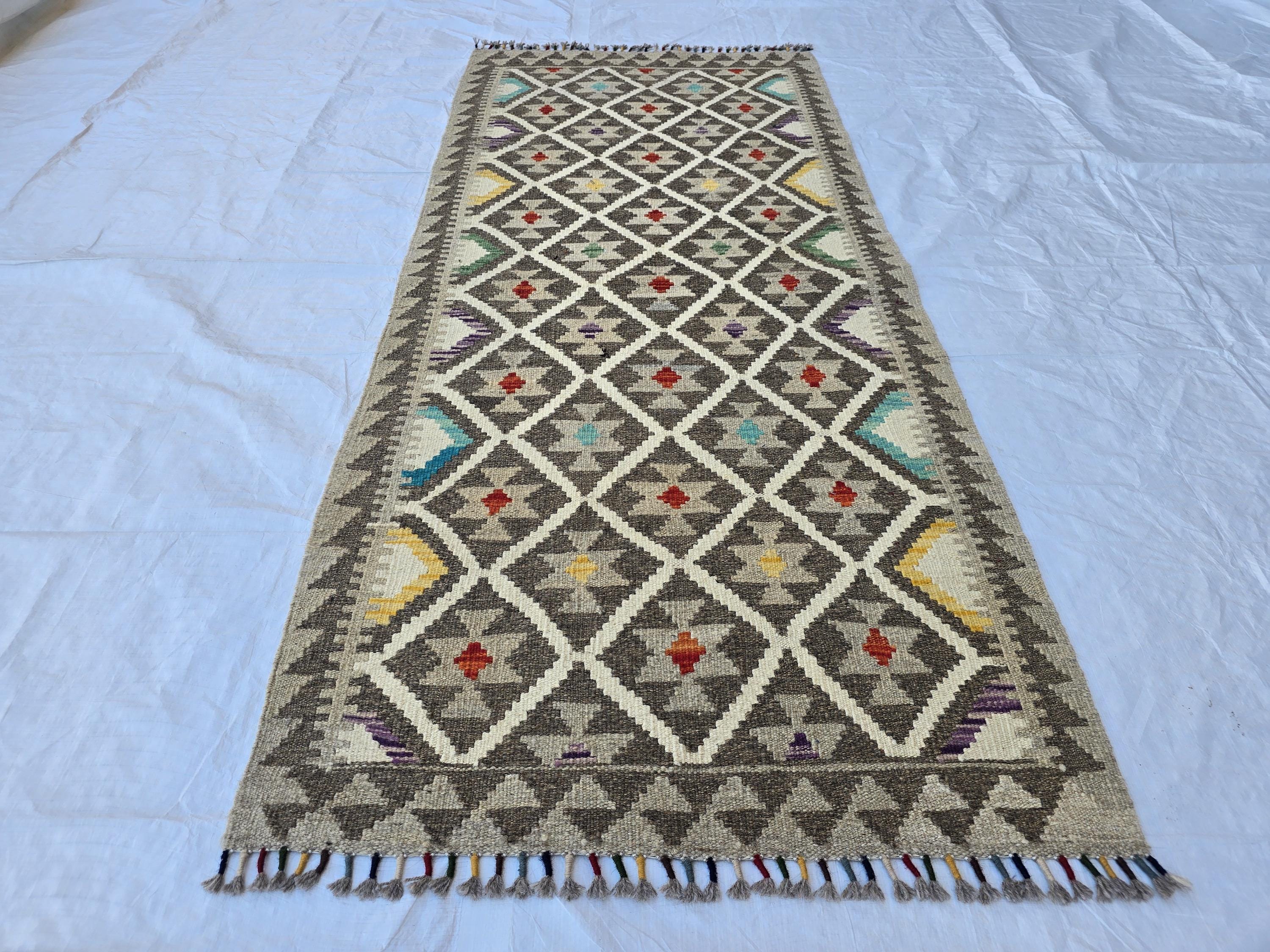 3x6 Handwoven Afghan Kilim Rug, Home Decor Rug, Turkmen Oriental Wool Rug, Hallway Rug, Entrance Rug, Living Room Rug, Kitchen Rug