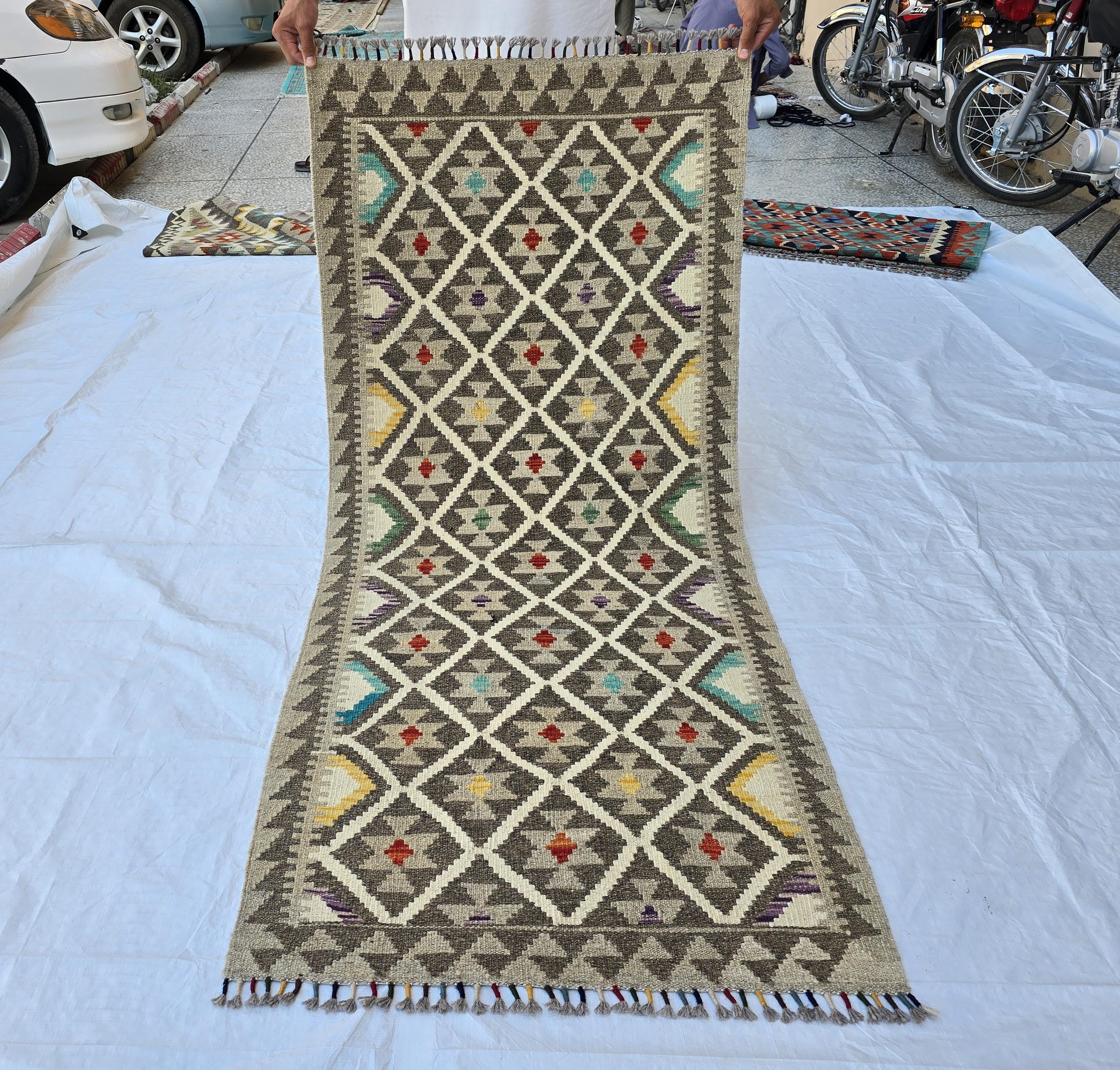 3x6 Handwoven Afghan Kilim Rug, Home Decor Rug, Turkmen Oriental Wool Rug, Hallway Rug, Entrance Rug, Living Room Rug, Kitchen Rug