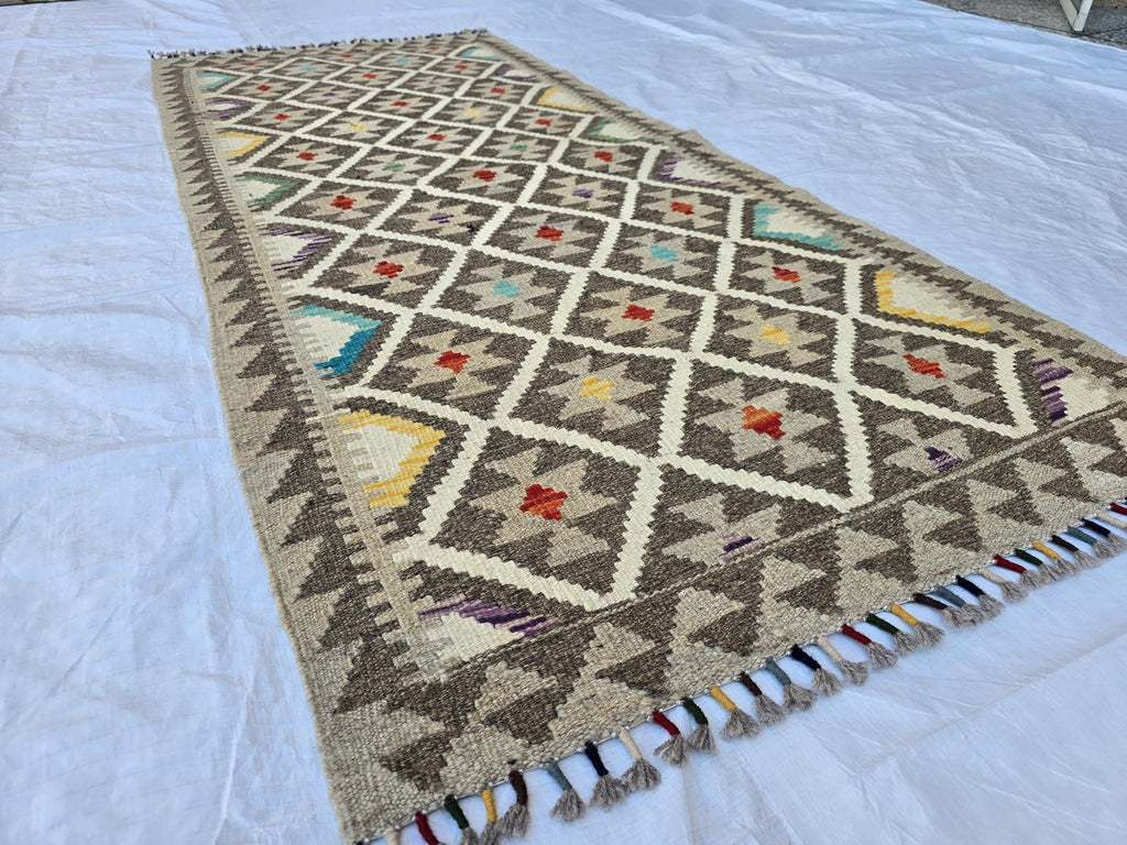 3x6 Handwoven Afghan Kilim Rug, Home Decor Rug, Turkmen Oriental Wool Rug, Hallway Rug, Entrance Rug, Living Room Rug, Kitchen Rug