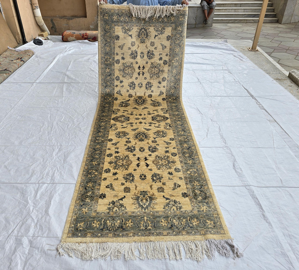 3x8ft Afghan Tribal Handwoven Hallway Rug, Turkmen Oriental Beige Wool Rug, Home Decor, Corridor Rug, Living Room Rug, Narrow Rug