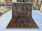 5x7 Handmade Wool Rug – Colorful Geometric Afghan Carpet – Turkmen Red Green Blue Tribal Medallion Design – Thick Pile Oriental Area Rug