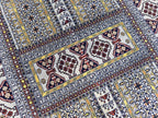 5x7 Modern Turkmen Parda Rug – Multicolor Design on Silver Background – Handmade Wool Carpet – Contemporary Tribal Accent Rug, Bedroom Rug