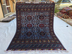 5x6 Afghan Handmade Navy Blue Gandum Carpet, Turkmen Oriental Soft Wool Rug, Boho Home Decor, Rug for Bedroom, Living Room Rug 198x151 cm