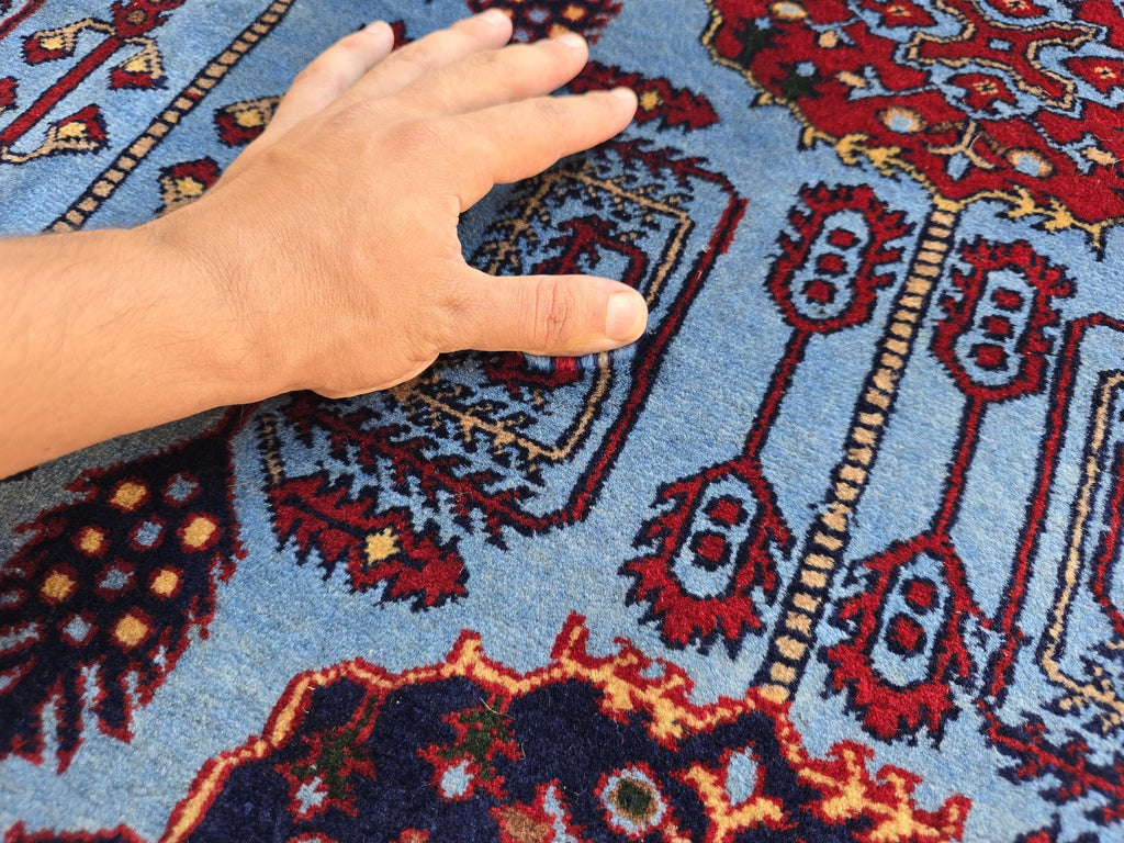 5x6 Afghan Handmade Navy Blue Gandum Carpet, Turkmen Oriental Soft Wool Rug, Boho Home Decor, Rug for Bedroom, Living Room Rug 198x151 cm