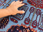 5x6 Afghan Handmade Navy Blue Gandum Carpet, Turkmen Oriental Soft Wool Rug, Boho Home Decor, Rug for Bedroom, Living Room Rug 198x151 cm