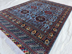 5x6 Afghan Handmade Navy Blue Gandum Carpet, Turkmen Oriental Soft Wool Rug, Boho Home Decor, Rug for Bedroom, Living Room Rug 198x151 cm
