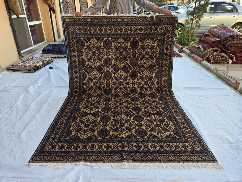5x7ft Handmade Afghan Carpet, Turkmen Soft Wool Oriental Modern Rug, Boho Home Decor, Rug for Living Room, Bedroom, Office Rug 220x150 cm