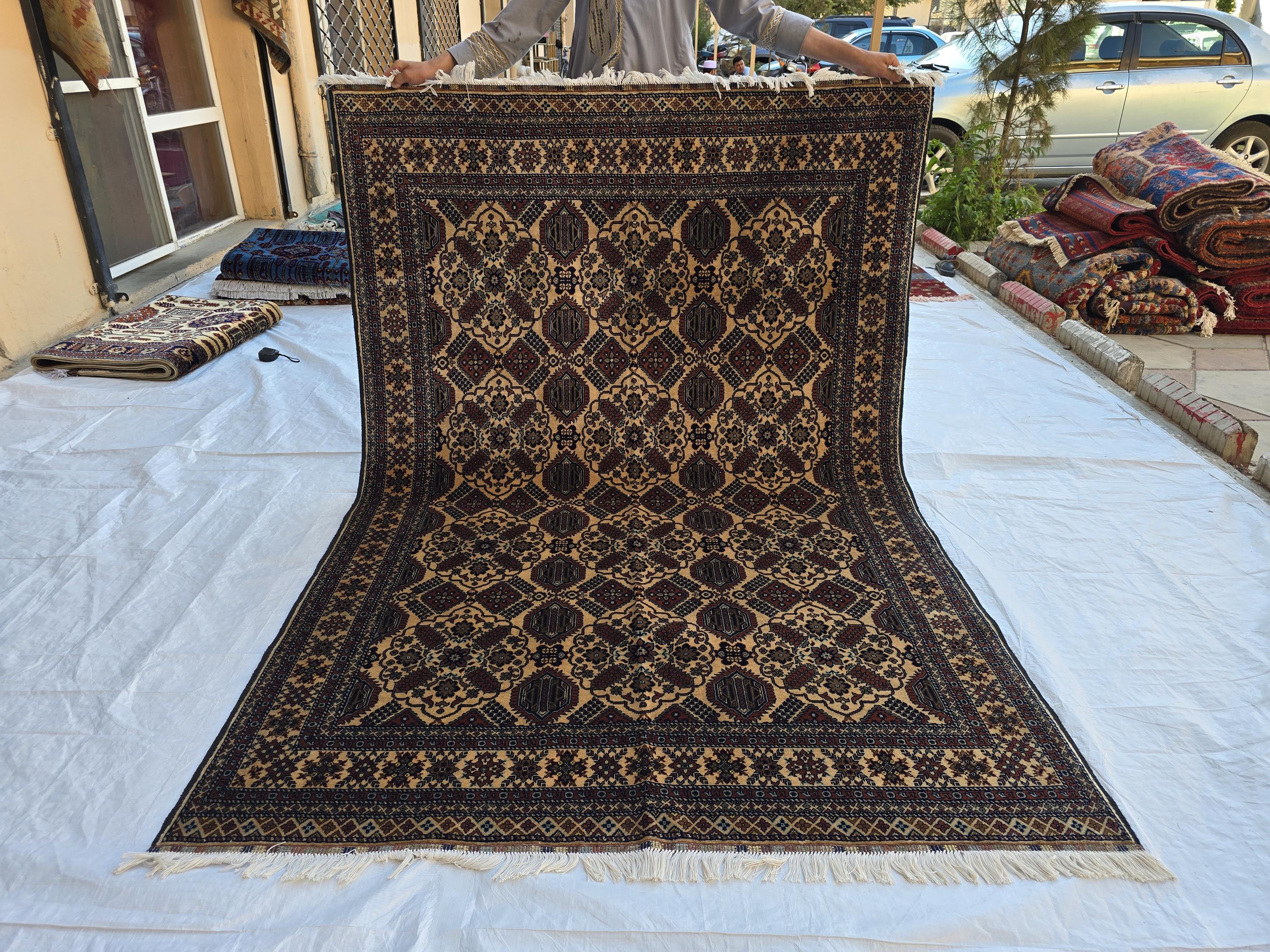 5x7ft Handmade Afghan Carpet, Turkmen Soft Wool Oriental Modern Rug, Boho Home Decor, Rug for Living Room, Bedroom, Office Rug 220x150 cm
