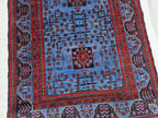 3x5 Navy Blue and Red Bukhara Afghan Handwoven Accent Rug, Turkmen Geometric Tribal Wool Rug, Bedroom Rug, Office Rug, Living Room Rug