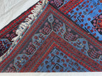3x5 Navy Blue and Red Bukhara Afghan Handwoven Accent Rug, Turkmen Geometric Tribal Wool Rug, Bedroom Rug, Office Rug, Living Room Rug