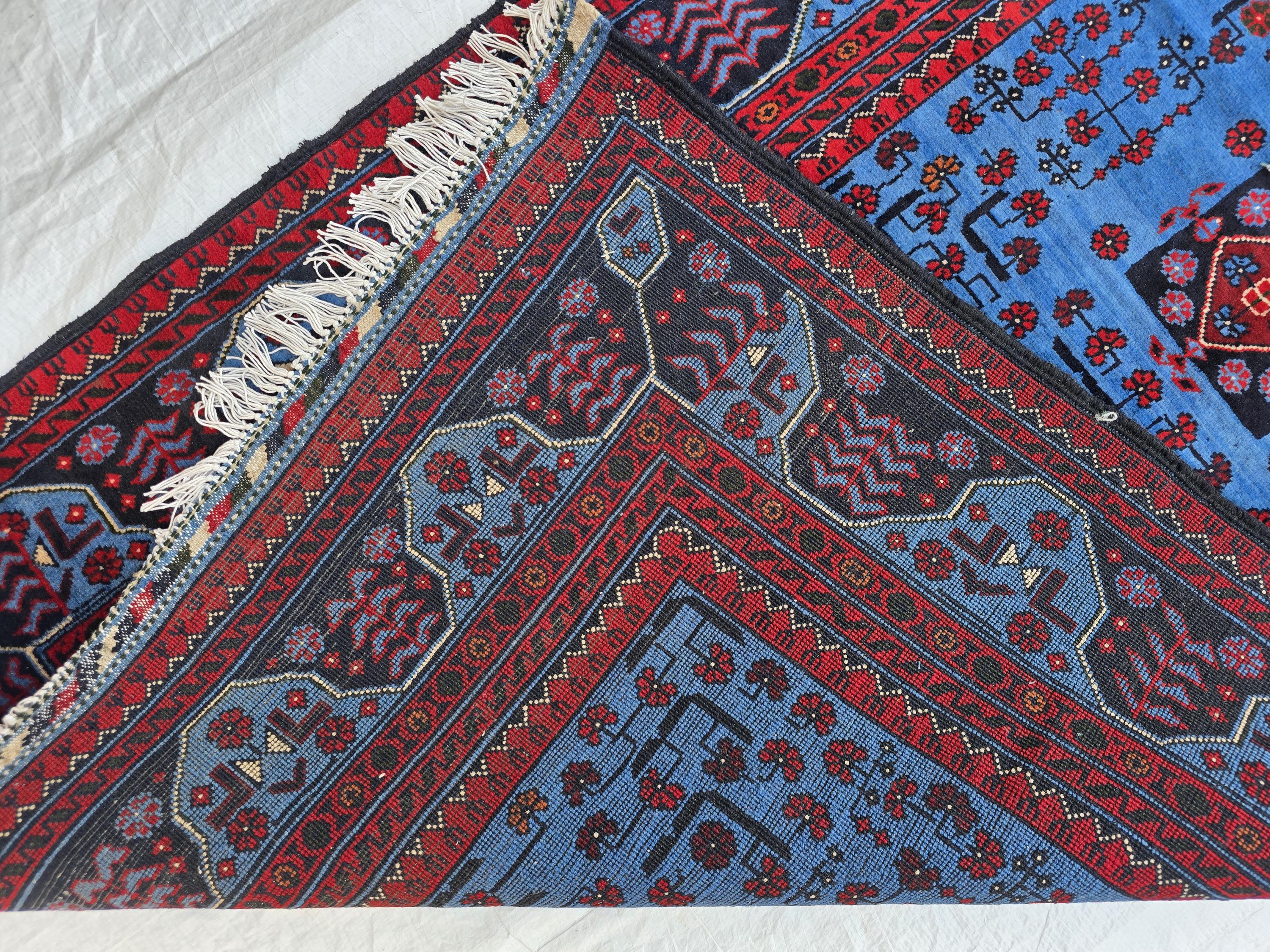 3x5 Navy Blue and Red Bukhara Afghan Handwoven Accent Rug, Turkmen Geometric Tribal Wool Rug, Bedroom Rug, Office Rug, Living Room Rug