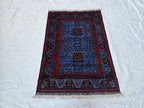 3x5 Navy Blue and Red Bukhara Afghan Handwoven Accent Rug, Turkmen Geometric Tribal Wool Rug, Bedroom Rug, Office Rug, Living Room Rug
