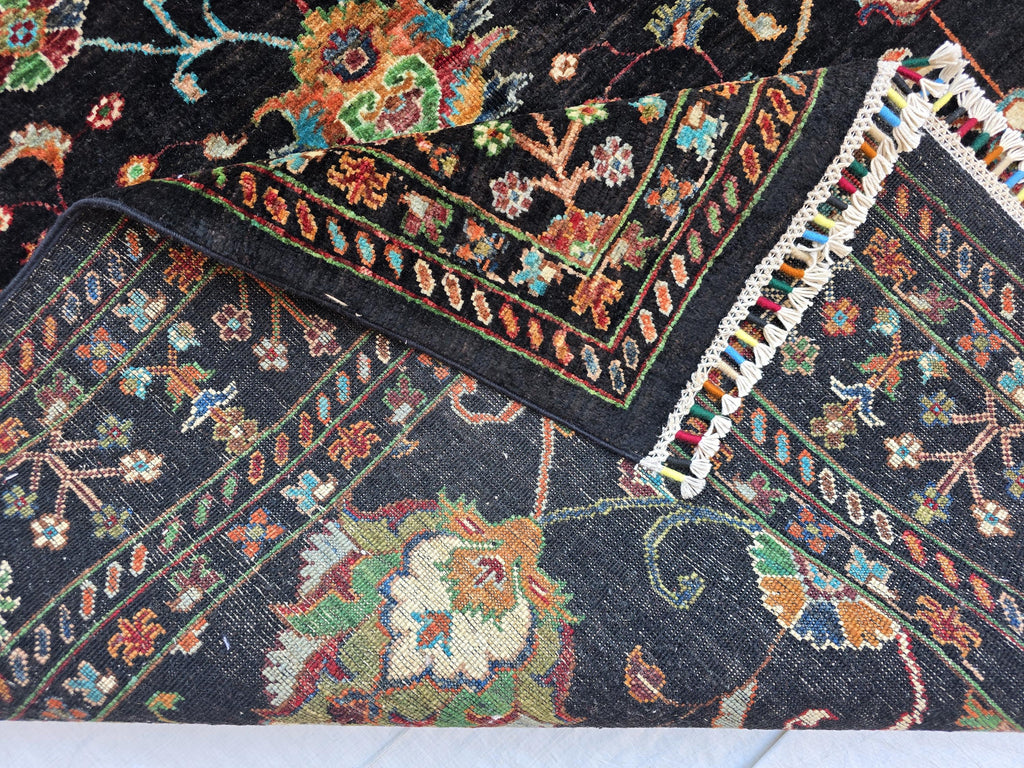 5x6ft, Afghan Handwoven Sultani Chobi High Quality Rug, Turkmen Oriental Wool Black Carpet, Luxurious Home Decor, Rug for Bedroom, Office
