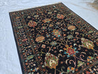 5x6ft, Afghan Handwoven Sultani Chobi High Quality Rug, Turkmen Oriental Wool Black Carpet, Luxurious Home Decor, Rug for Bedroom, Office