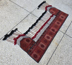 4.9ft Traditional Turkmen Parda Wall Hanging – Handwoven Red & Black Tapestry with Tassels – Tribal Afghan Textile Decor, Bedroom Decor