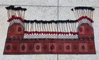 4.9ft Traditional Turkmen Parda Wall Hanging – Handwoven Red & Black Tapestry with Tassels – Tribal Afghan Textile Decor, Bedroom Decor