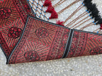 4.9ft Traditional Turkmen Parda Wall Hanging – Handwoven Red & Black Tapestry with Tassels – Tribal Afghan Textile Decor, Bedroom Decor