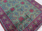 5x7ft, Afghan Handwoven Bukhara Rug, Turkmen Tribal Oriental Wool Rug, Rich Green and Red, Rug for Bedroom, Living Room Rug, Boho Home Decor